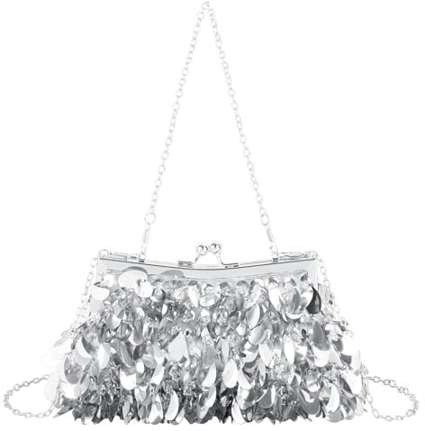 MilyaDE Pailletten Clutch Handtasche Damen Sparkly Geldbörse Abendtasche Glitzer Partytasche Hochzeit Schultertasche mit 2 Ketten, Silber