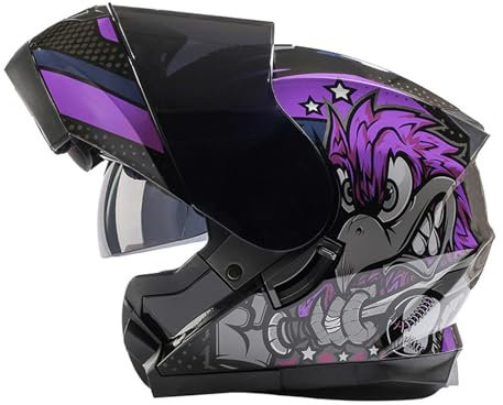 RYDZCLH Caschi da Moto Casco da Moto Modulare Casco da Moto con Doppia Visiera per Uomo E Donna Casco Integrale Casco da Moto Apribile Omologato DOT,Viola,L 59~60cm