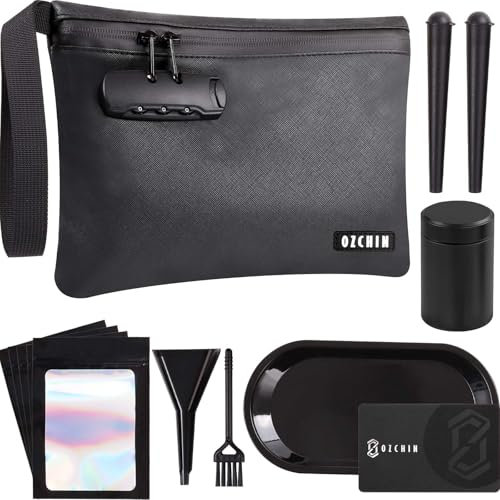 OZCHIN Geruchsdichte Tasche mit Zahlenschloss, Zertifikats-Organizer, 25,4 x 17,8 cm, tolles Geschenkset, ideales Set, PU-Leder, abschließbar, Reiseaufbewahrung für Männer und Frauen, klassisch,