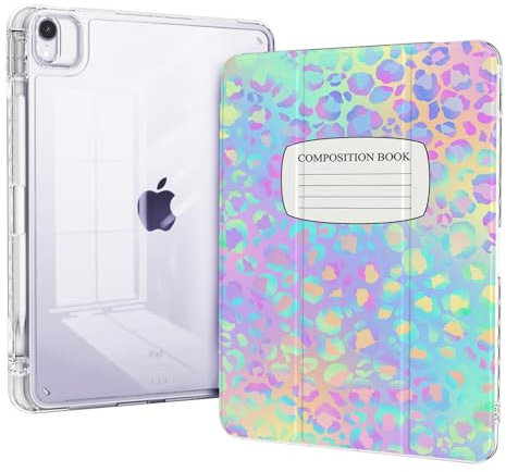 Piznernico Trifold Case for ipad air 11 inch (M3 2025, M2 2024), ipad air 5th/4th Generation Case 10.9 2022/2020, Shockproof Clear Back Cover with Pencil Holder, Composition Book