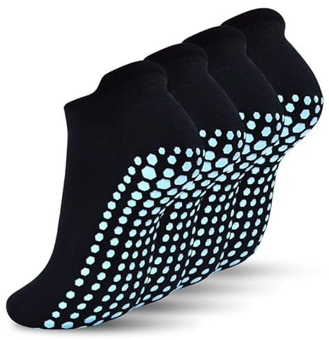 DECOVICI Yoga Damen Socken, Pilates Stoppersocken ABS Antirutschsocken mit Noppen für Barre, Tanz, Ballett, Kampfsport, Trampolin, Fitness 4 Paar(Schwarz,M)