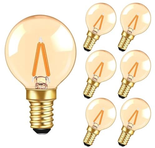karedle oard E14 Dimmbar Glühbirne G40 LED Glühbirnen, 2700K Warmweiß Led Lampe Außen Globe, AC 220 Amber Glas, für Kirche, Familie, Restaurants, Bars etc, 6er Pack