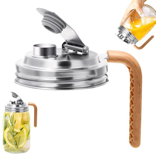 Mason Jar Ausguss Deckel mit Kunststoff Griff & Leak-proof Seal, Rostfreier Stahl Einmachglas Deckel Wide Mouth Mason Jar Deckel, Auslaufsichere Dichtung für Mason Gläser Trinkgläser (Silber)