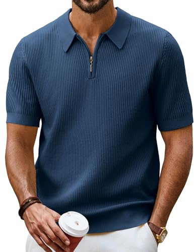 PJ PAUL JONES Camisas polo de manga corta con cremallera de un cuarto para hombre, camisas casuales de golf