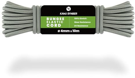 Kamu Synber Bungee Cord 4mm x 10m Elastic Shock Cord Bungee Rope for Tarpaulin, Kayak, Tie Down, Camping | Grey