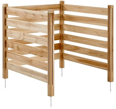 VEVOR Valla de Madera 914 x 914 mm, Valla de Listones de 3 Paneles, Cerramiento con Estacas de Metal, Valla de madera para Exteriores para Decoración de Jardín, Aire Acondicionado, Equipo de Piscina