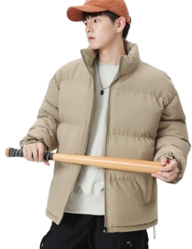 PANVER Langarm Jacke Herren Urlaub Reise Skifahren Baumwolle Jacke Herren Verdicken Komfortabel Warm Kältejacke Herren Leichte Mode Casual Outdoorjacke Herren A-Khaki XL