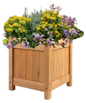 Garden Mile Quadratischer Pflanzgefäß aus Holz, für den Außenbereich, Blumenornament, Rasen, Terrasse, Veranda, Dekoration, Holzdesign, dekoratives Gartenelement für Pflanzen und Sträucher