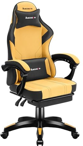 huzaro Force 3.7 Gaming Stuhl - ergonomisch Schreibtischstuhl - bis 150 kg | höhenverstellbarer Compute mit Fußstützer & Bürostuhl mit Lendenstütze - Nackenkissen und Armlehnen – Gelb