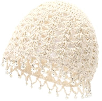 Julpsk Bonnet en Crochet léger Fait Main pour Femmes avec Perles Style bohème pour Les Voyages à la Plage, Beige, Taille Unique