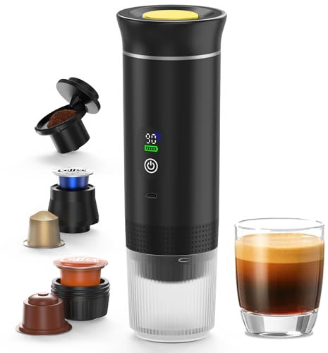 Cafetera de cápsulas 3 en 1, máquina de café espresso portátil con pantalla, compatible con cápsulas Nespresso y café en polvo, fría y caliente, recargable, para camping, para viajes y coche