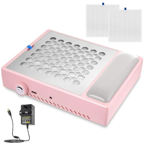 Professional Nail Dust Collector,56W Dust Collector Nail Salon with 2 Reusable Filters, Powerful Nail Dust Extractor Fan for Acrylic Gel Nails, Low Noise Nail Vacuum Cleaner,Pink