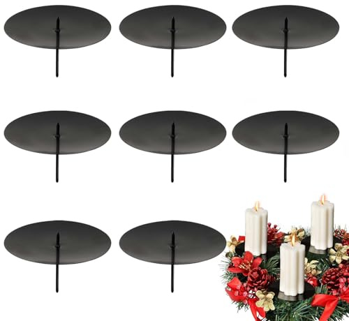 8er Kerzenhalter zum Stecken, 8 cm Kerzenteller für Adventskranz | Flache Metallteller mit 5,3 cm Steckdorn geben Stumpenkerzen stabilen Halt und eignen sich für Gestecke und Tischdeko