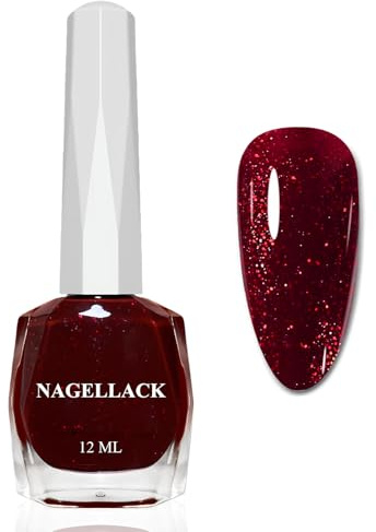 Dunkelrot Glitzer Nagellack - 12 Ml Glossy Schnelltrocknender Nagellack - Hochpigmentiert Regular Nail Polish - Nagellacke Langanhaltend ohne UV Lampe für Frauen DIY Nail Art (Deep Red Glitter)