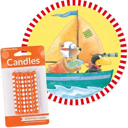 Tortenaufleger + 12 Kuchenkerzen * DER KLEINE Rabe Socke * als Kuchendeko zum Kindergeburtstag | Ø20cm-Aufleger aus Esspapier | Kinder Geburtstag Party Deko Kerzen Tortendeko, Stil: Rabe Socke