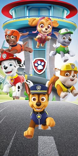 BERONAGE Paw Patrol Badetuch Street 70x140 cm 100% Baumwolle Kinder Strandtuch Handtuch weich saugstark Chase Marshall Skye Rubble Zuma Rocky Fanartikel Strand Pool Schwimmbad Geschenk