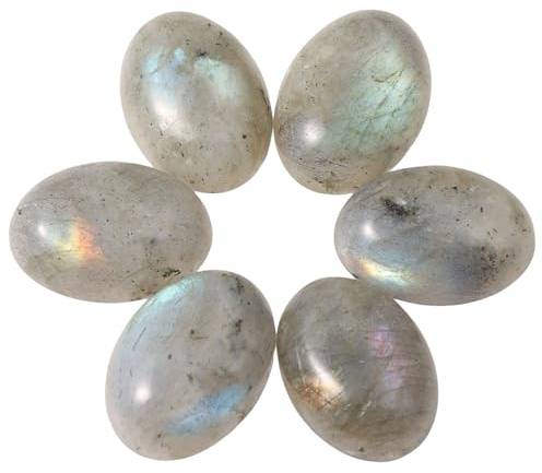 dssmboom 6 Stück Oval Cabochons Steine Flat Back Steinperlen für Schmuck | Labradorit Cabochons für Schmuck Herstellung Oval Kristall Steinperlen für DIY-Projekt, Handwerk, Heimdekor, 13mmx18mm
