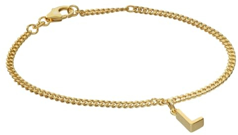 trendor Mädchen-Armband mit Buchstabe L 925 Silber Vergoldet 21602-L | zeitloses Flachpanzerband, eleganter Armschmuck für junge Damen,