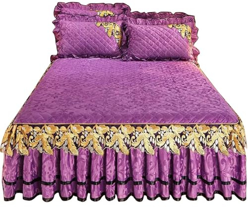 HLTQL Bettlaken Spannbettlaken Samt-Tagesdecke Betttuch Mit Volant-Rüschen Tagesdecke Betthusse Matratzenbezug Spannbetttuch Mit Rocksaum,Rutschfester(A13,150x200cm)