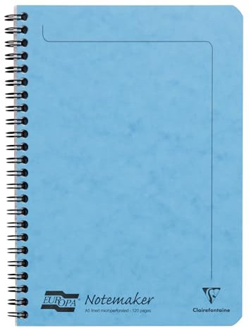 Clairefontaine 482/1146Z - Heft Europa Notemaker mit Spiralbindung 60 Blatt mikroperforiert 14,8x21 cm 90g liniert, 1 Stück, Türkis