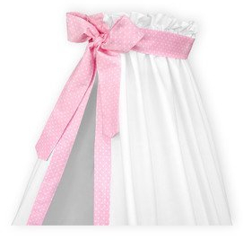 KraftKids Betthimmel in weiße Punkte auf Rosa, Bettvorhang 200 cm breit x 150 cm hoch, Baldachin mit Liebe handgefertigt in der EU