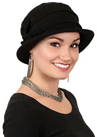 Fleece Flower Cloche Hat for Women Chemo Headwear 50+UPF (BLACK)