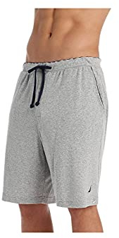 Nautica Men's Soft Knit 100% Cotton Elastic Waistband Sleep Lounge Short, Grey Heather, Large