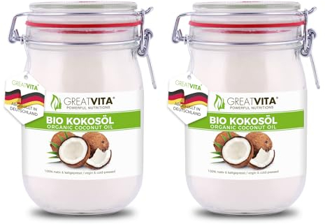 MeaVita Bio Kokosöl, nativ, 2er Pack (2 x 1000 ml) im Bügelglas
