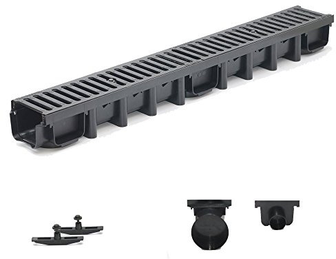 1m Entwässerungsrinne Belastungsklasse B125, 98mm Gußrost komplett SET