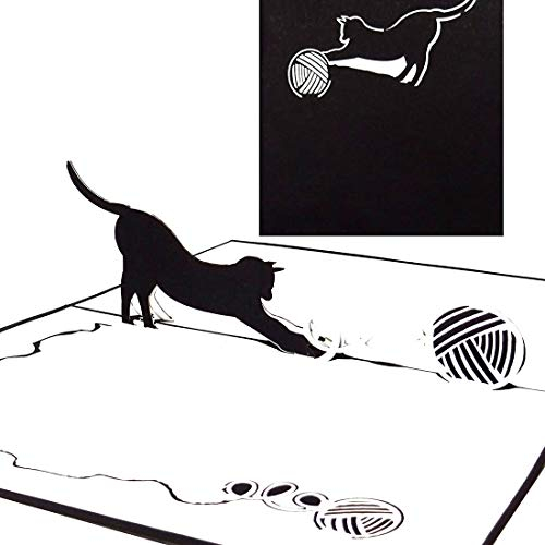 Pop-Up Karte Spielende Katze - Katzen Karten in 3D als Geburtstagskarte, Geschenk & Einladungskarten zum Geburtstag & Kindergeburtstag - Geschenkidee, Deko Katze Modell & Geschenkverpackung