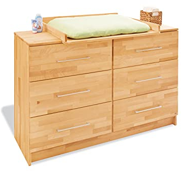 PINOLINO Wickelkommode Natura Ökologische, Extrabreite Wickelkommode, Wickelfläche, Wickelhöhe, Wickelaufsatz Abnehmbar, Buche, Geölt, 85 X 75 X 94 cm