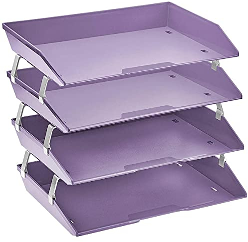 Acrimet Facility 4 Tier Letter Tray, Side Load, Letter Size/A4, Desktop File Organizer, Plastic (Solid Purple)