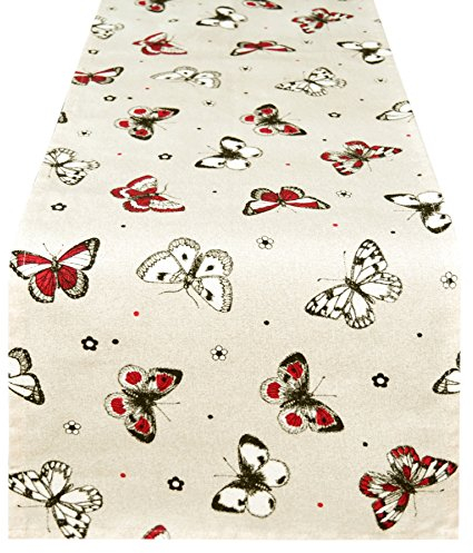 Lashuma Tischtuch aus Baumwolle 120x30 cm, Tischband beige Druck: Schmetterlinge, Tischläufer