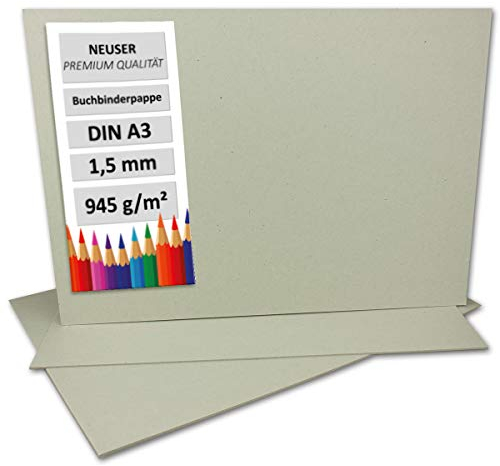 20 Stück Buchbinderpappe DIN A3 - Stärke 1,5 mm (0,15 cm) - Grammatur: 945 g/m² - Format: 29,7 x 42 cm - Farbe: Grau-Braun