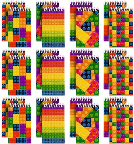 Bedwina Mini-Baustein-Notizbücher (32 Stück), Spiral-Notizblöcke in verschiedenen Ziegelstein-Stilen, im Taschenformat für Kinder, für Geburtstagsgeschenke, Goodie-Bag-Stuffers