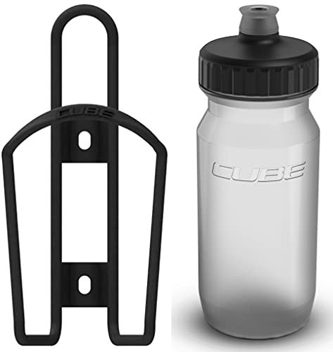 Cube HPA Cage - Matt Black & Feather Bottle - Clear, 500ml / Lightweight Bicycle Cycling Cycle Bike MTB Mountain Road Water Drink Flask Bidon Bracket Mount Holder Carrier Part HPC HPP Set Accessories