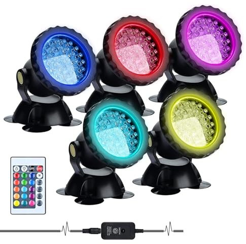 Lychee Waterproof Underwater Spot Lights,Remote Control Amphibious Change Color Submersible Lights for Garden Pond Aquarium Courtyard Swimming Pool Fountain Fish Tank (Set of 5)