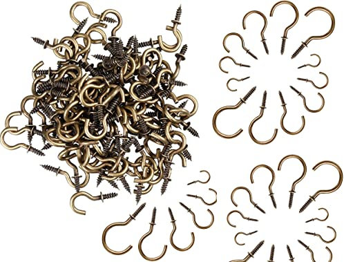 SISI UK 10pcs Hooks Pack Antique Brass Shouldered Cup Plastic Kitchen Screws in Mug Peg Loop (38 mm)