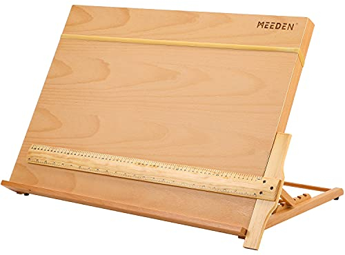 MEEDEN Artist Zeichen- und Skizzierbrett, tragbares und verstellbares Skizzenbrett aus massivem Buchenholz für Studenten, Anfänger und Künstler - Holz-Desktop-/Tischstaffelei, 19 X 25,6 (A2)