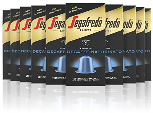 Segafredo Zanetti 100 Capsule in Alluminio compatibili con Nespresso Caffè Decaffeinato con Metodo naturale (10 Astucci da 10 Capsule) - Adatte per Macchine Nespresso Original