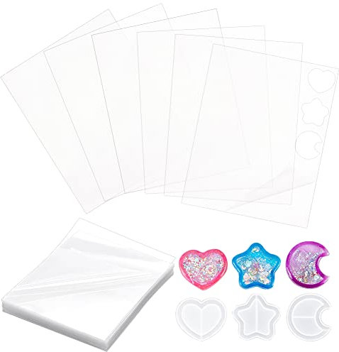 OLYCRAFT 3Styles Silicone Shaker Molds with 50 Sheets Thin Plastic Stickers Quicksand Mold for Silicone Resin Molds Making Quicksand Pendant Jewelry Decoration DIY Crafts