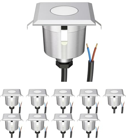 ledscom.de 10x LED Bodeneinbauleuchte AGENA für außen, IP65, edelstahl, eckig, 6 x 6cm, warmweiß