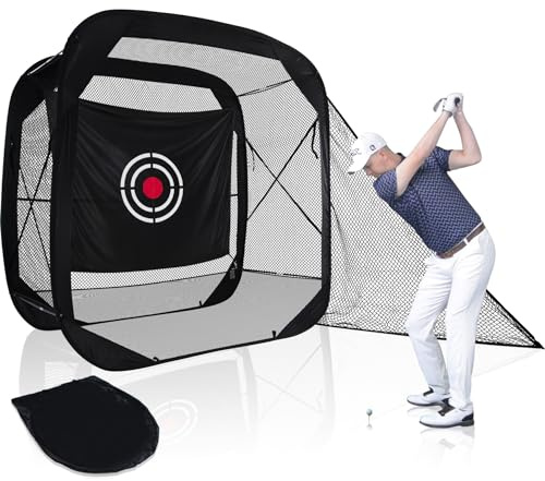 Kapler Golf Übungsnetz Pop-Up: Golfnetz für Garten & Indoor, 210 x 210 cm Großes Schlagnetz mit Seitenflügeln, Tragbares Driving & Chipping Net Set mit Tragetasche