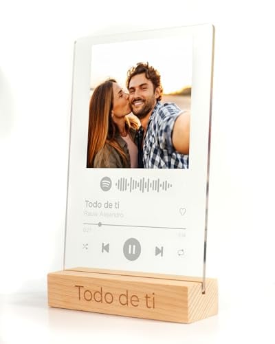 Panorama Placa Spotify Personalizada con Foto y Base de Madera - Diseño con Código escaneable de Canción - Regalo Boda, Comunión y Cumpleaños Mejores Amigos