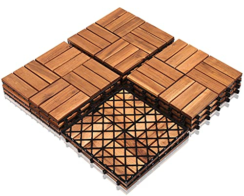 Gimisgu Holzfliesen Balkon, 3m² Bodenbelag aus Akazienholz 30x30cm, Klickfliesen Mosaik, Fliese für Garten Terrasse Balkon(33 Stück)