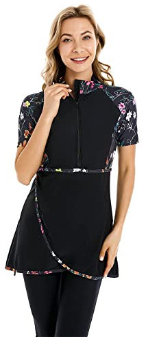 ShuoBeiter Kurzarm-Badeanzug Bescheidene Badebekleidung für Frauen Bescheidener Badeanzug Rash Guard Surfanzug Beachwear Burkini (S, S2)