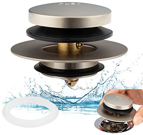 Artiwell Bouchon de vidange universel pour baignoire, remplace les drains de levage et de virage, à levier pour baignoire, installation et nettoyage EZ (nickel brossé)