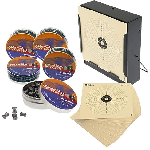 OpTacs Set Kugelfangkasten 14x14 cm + 5x100 H&N Excite Plinking Diabolos + 10 Zielscheiben Luftgewehr