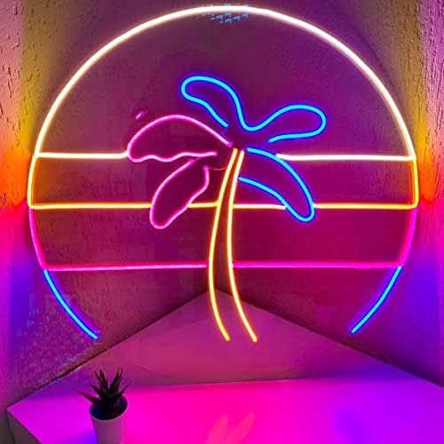 DAKABUKA Sunset&Sea LED Neon Signs Palm Tree Neon Lights For Bedroom Decoration Cool Wall Decor For Living Room Boy's Girls Room USB Powered(12 * 12)