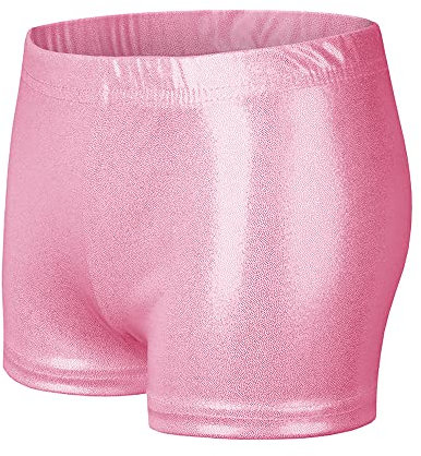 NewL Short de Danse métallique Brillant pour Fille - Taille élastique - pour Le Sport, Le Yoga, la Gymnastique (Rose, 11-12 Ans)
